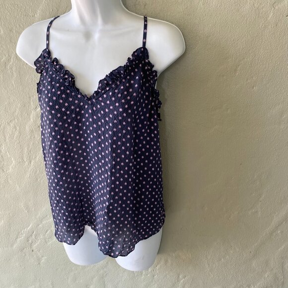 REBECCA TAYLOR NAVY & PINK DOTTED SILK CAMISOLE TOP SMALL - Picture 3 of 4